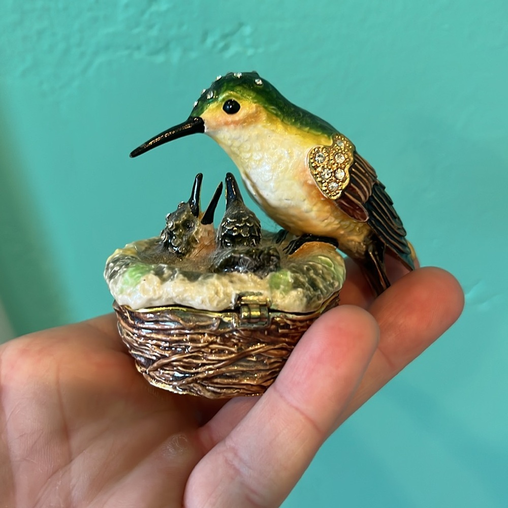 Colorful Hummingbird and Nest Trinket Box - Picture 2 of 4